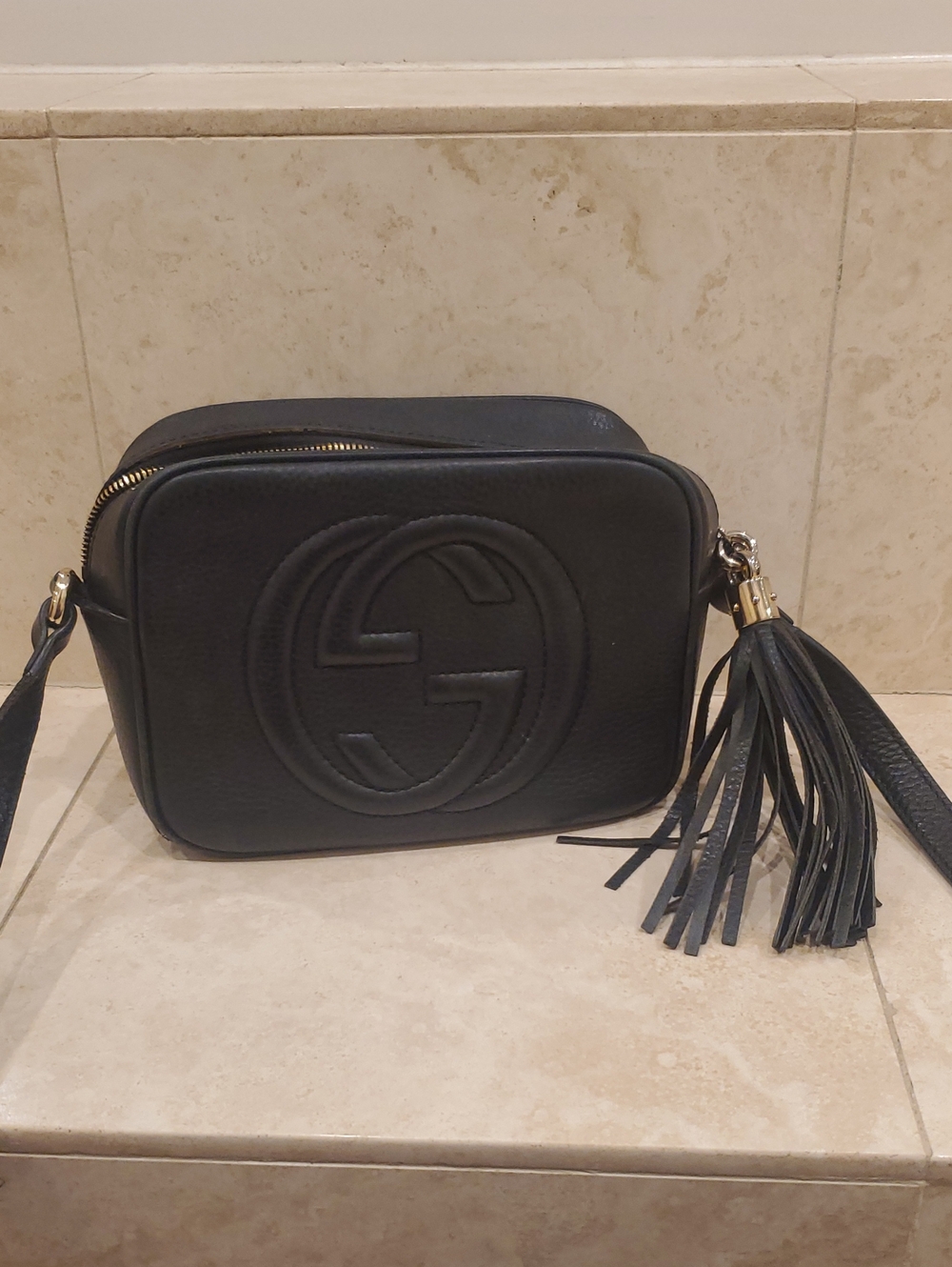 Gucci Soho Black Leather Camera Bag with Tassel